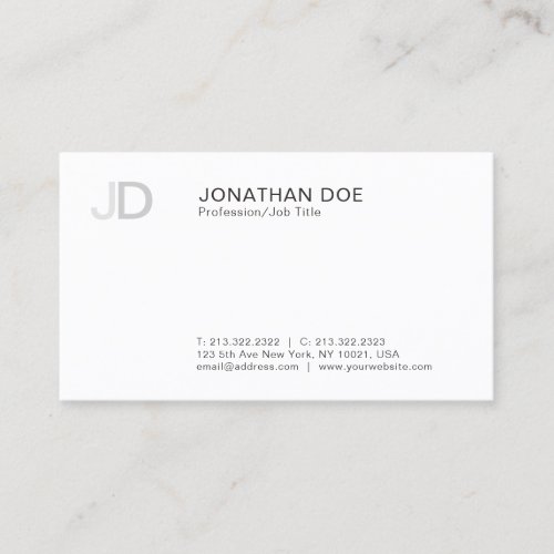Modern Professional Stylish Monogram White Plain Business Card