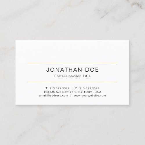 Modern Professional Stylish Sleek Plain Gold Line Business Card