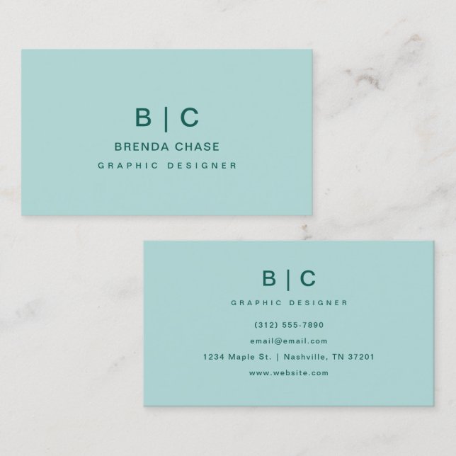 Modern Professional Teal Elegant Minimalist Business Card (Front/Back)