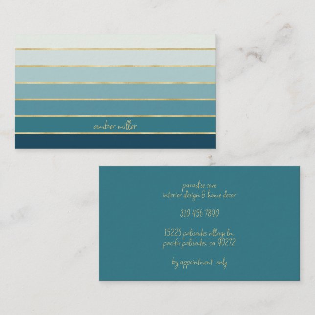 Modern Professional Teal Gold Stripes Business Card (Front/Back)