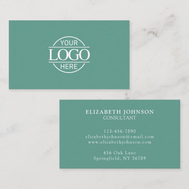 Modern Professional Teal Green Company Logo Business Card (Front/Back)