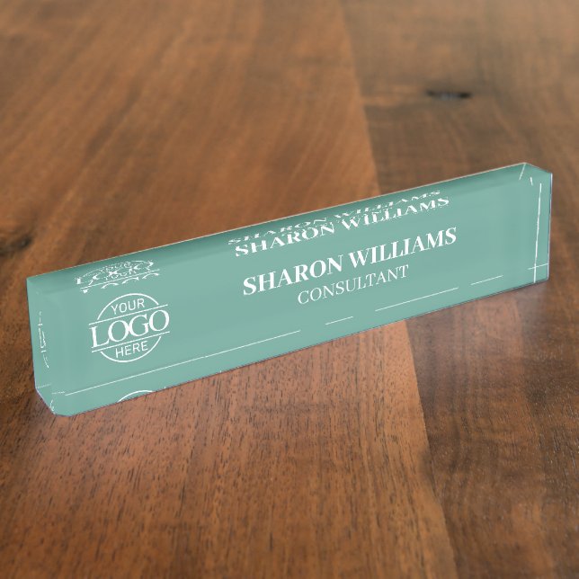 Modern Professional Teal Green Office Title Desk Name Plate (Side)