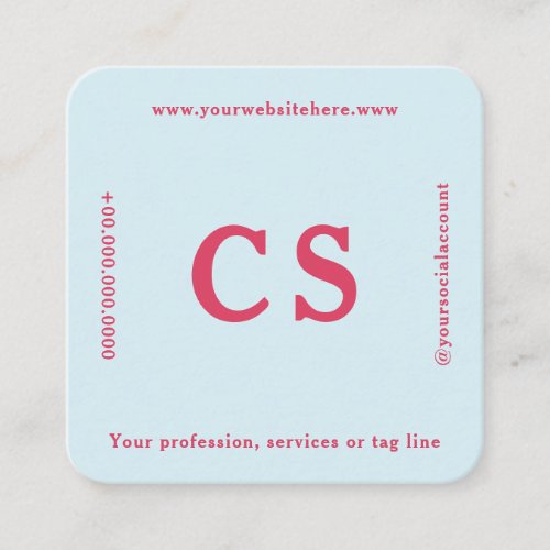Modern Professional Template Pink_Red  Light Blue Square Business Card