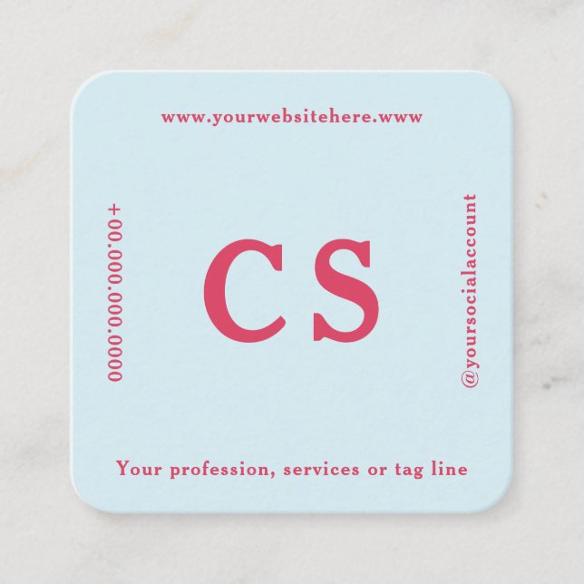 Modern Professional Template Pink-Red & Light Blue Square Business Card (Front)