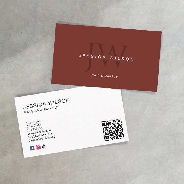 Modern Professional Terracotta QR Code Monogram Business Card (Creator Uploaded)