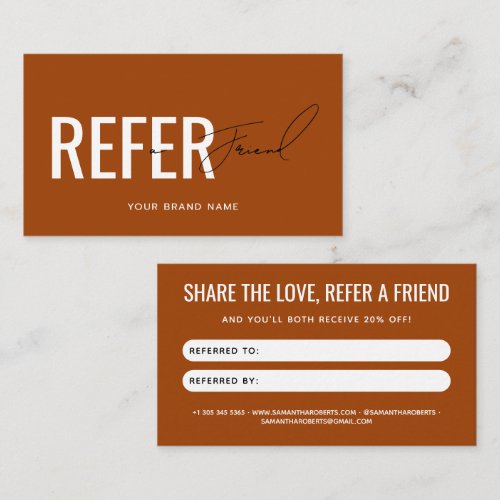 Modern professional terracotta refer a friend referral card