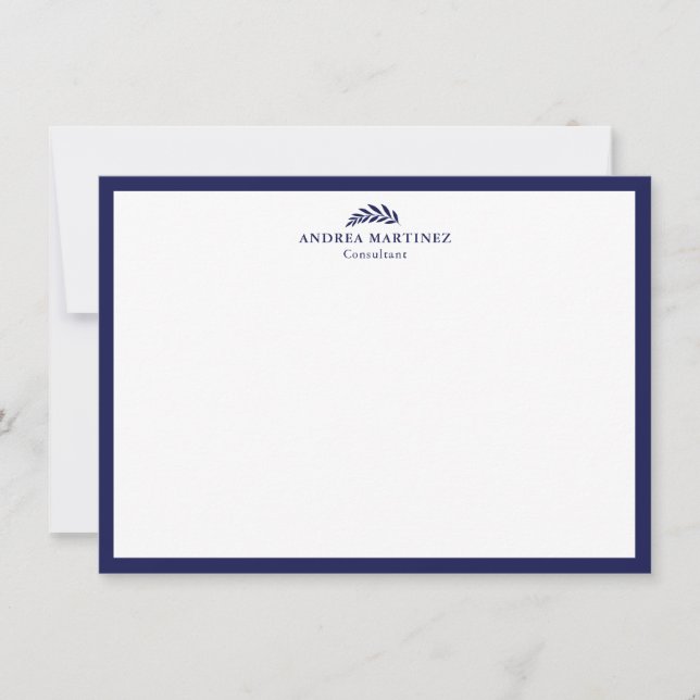 Modern Professional Thick Navy Blue Border  Note Card (Front)