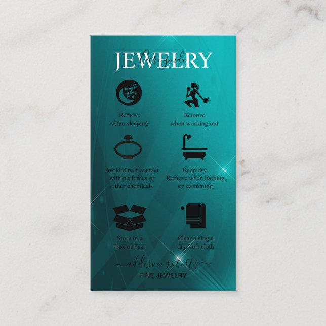 Modern Professional Turquoise Jewelry Care    Business Card (Front)