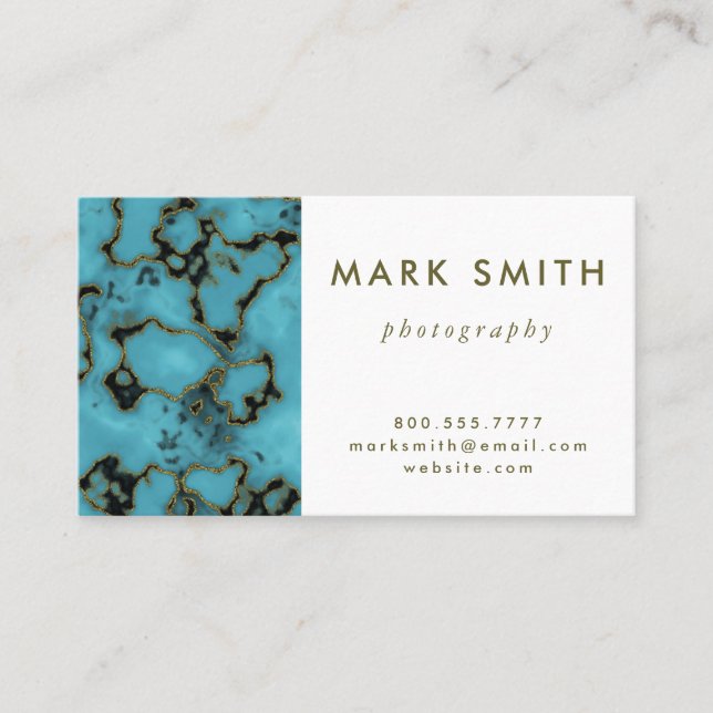 Modern Professional Turquoise Stone Gold Business Card (Front)