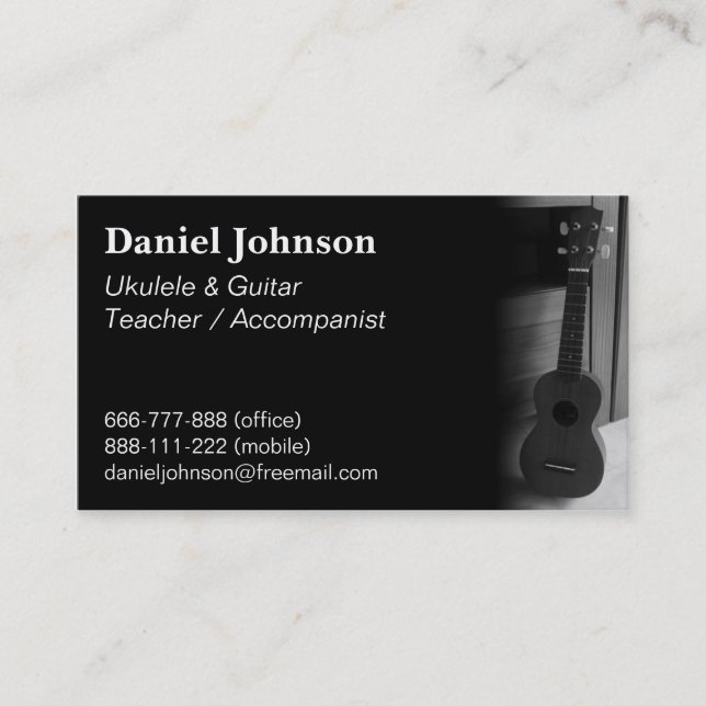Modern, Professional, Ukulele and guitar teacher Business Card (Front)