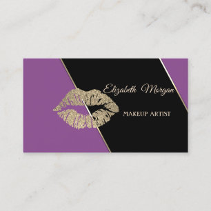 Modern Professional Violet Stripe Glittery Lips Business Card
