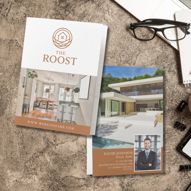 Modern Professional Warm Real Estate Agent Logo Pocket Folder (Modern Professional Warm Real Estate Agent Logo Pocket Folder)