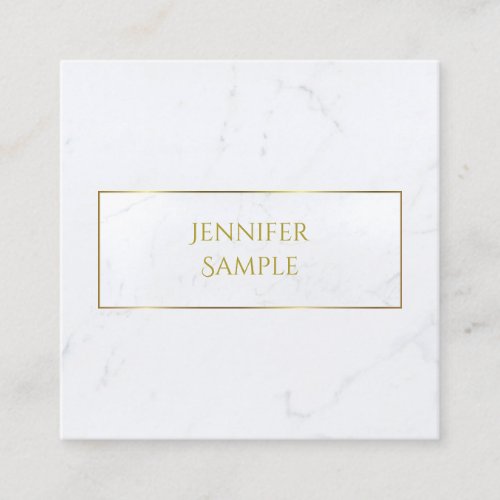 Modern Professional White Marble Gold Text Luxury Square Business Card