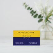 Modern Professional Yellow Navy Blue Business Business Card (Standing Front)