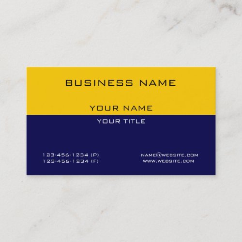 Modern Professional Yellow Navy Blue Business Business Card