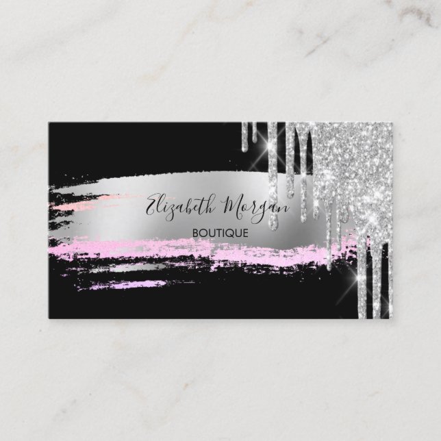 Modern Professsional Brush Stroke Glitter Drips Business Card (Front)