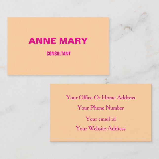 Modern Professtional Hot Pink Peach Orange Cool Business Card (Front/Back)