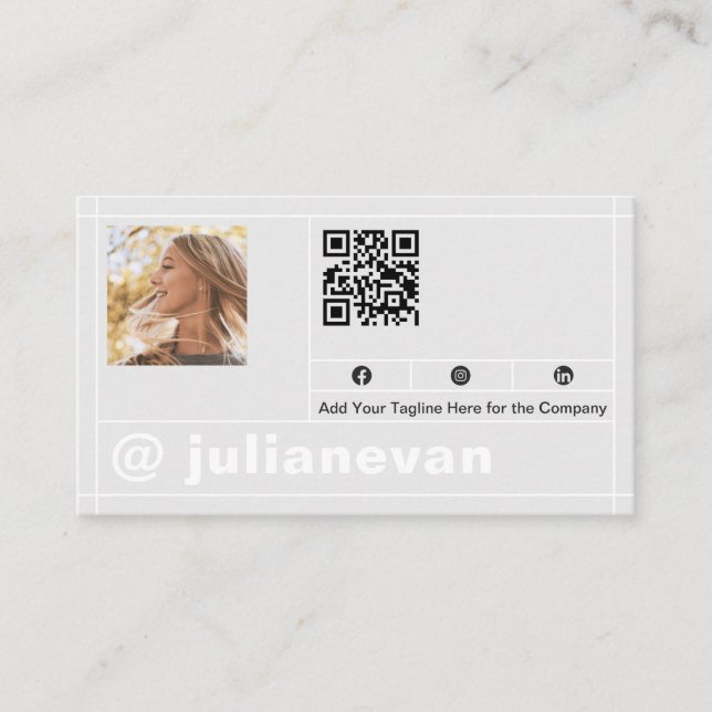 Modern Profile Photo Black & White QR Code Business Card (Front)
