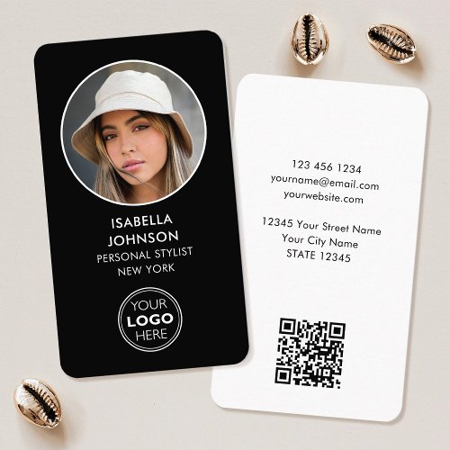 Modern Profile Photo Logo QR Code Black White Business Card