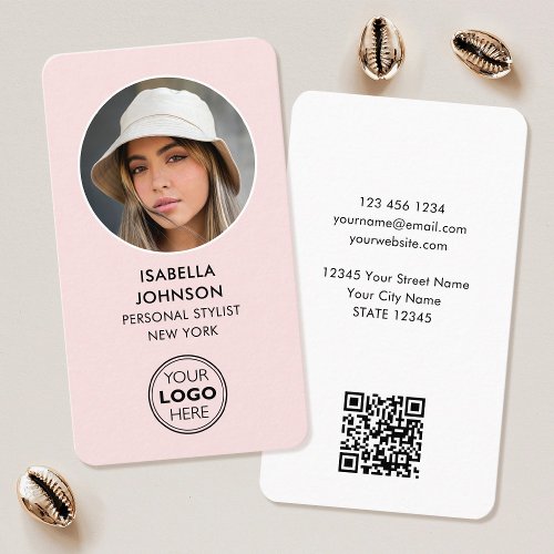Modern Profile Photo Logo QR Code Blush Pink Business Card