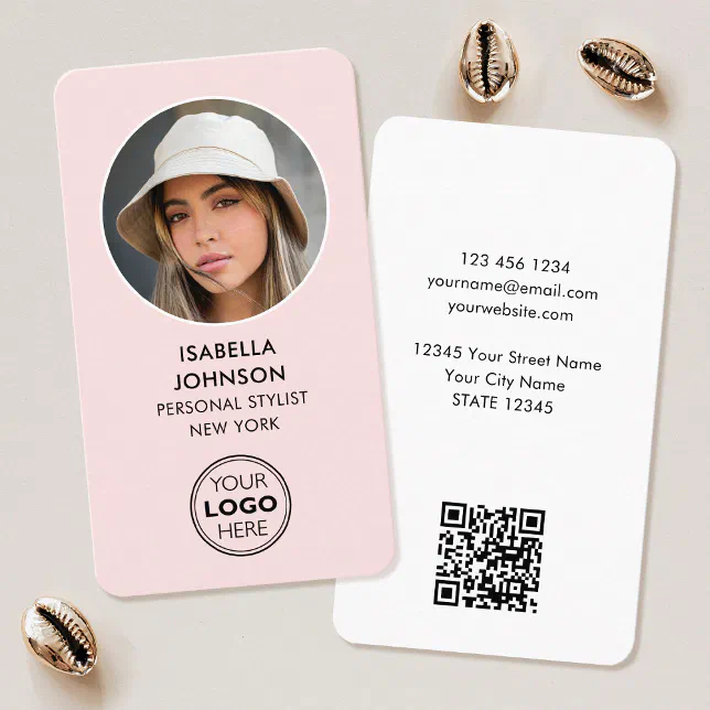 Profile Photo Code Modern Profile Photo Logo QR Code Blush Pink Business Card | Zazzle