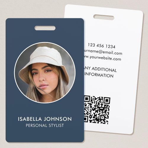 Modern Profile Photo QR Slate Blue ID Security Badge