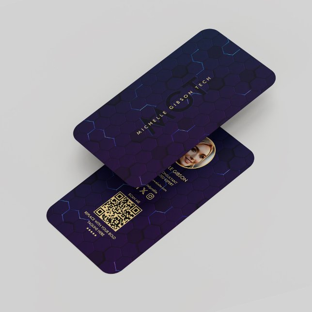 Modern Programmer Cybersecurity Midnight Blue Business Card (Modern Tech Monogram Hexagon Midnight Blue Business Card
)