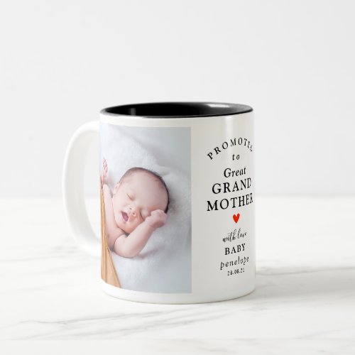 Modern Promoted to Great Grandma 2 Photo Cute Two_Tone Coffee Mug