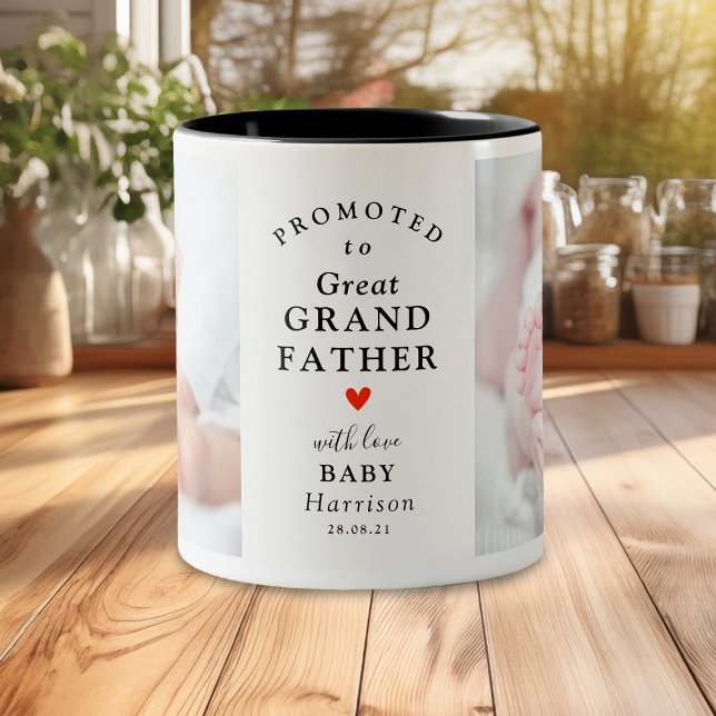 Modern Promoted to Great Grandpa 2 Photo Cute Two-Tone Coffee Mug (Creator Uploaded)