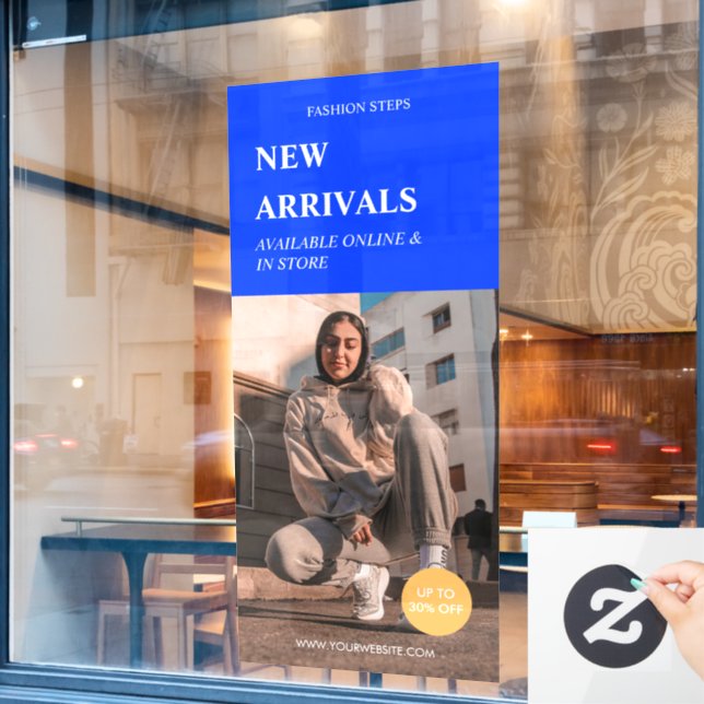 Modern Promotion Photo Blue Business Ads Window Cling (Cafe Window)