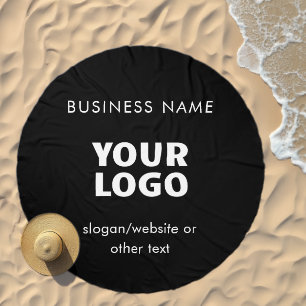 Modern Promotional Logo & Text Black & White Beach Towel
