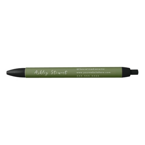 Modern Promotional Script Branding Name Moss Green Black Ink Pen