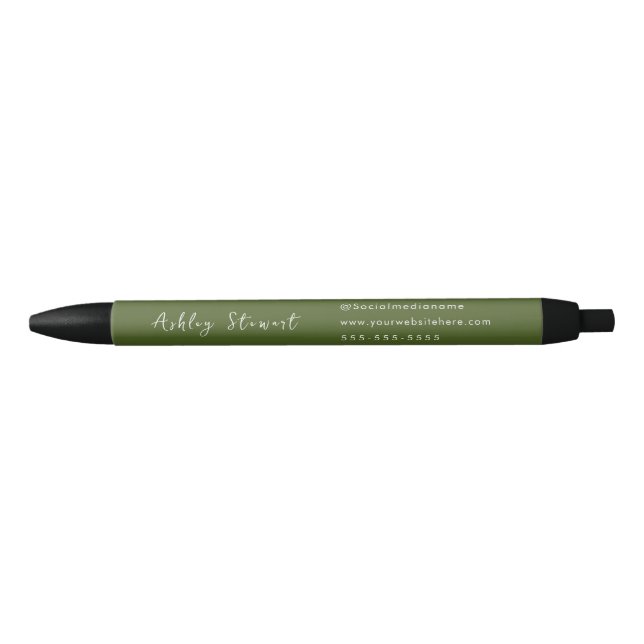 Modern Promotional Script Branding Name Moss Green Pen (Front)