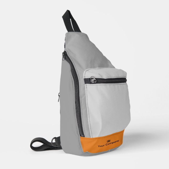 Modern Promotional Shades of Gray Orange Accents Sling Bag (Left Corner)