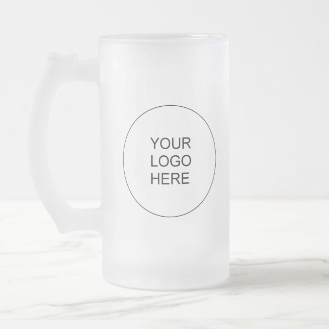 Modern Promotional Upload Your Own Logo to Frosted Glass Beer Mug (Left)