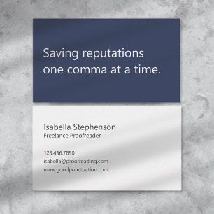 Modern Proofreader Freelance Minimalist Navy White Business Card