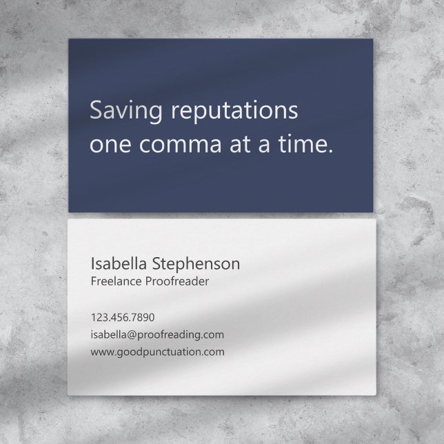 Modern Proofreader Freelance Minimalist Navy White Business Card (Creator Uploaded)