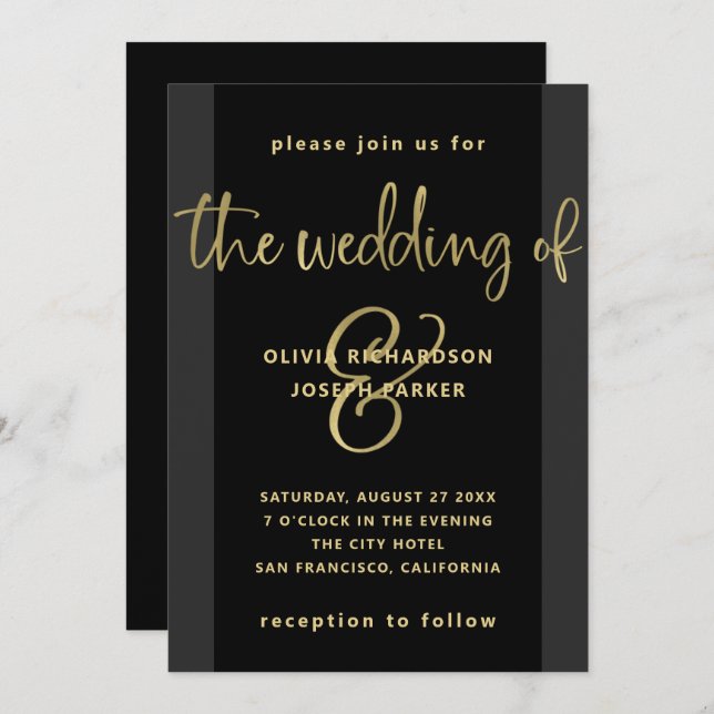 Modern Proposal | Black and Gold Wedding Invitation (Front/Back)
