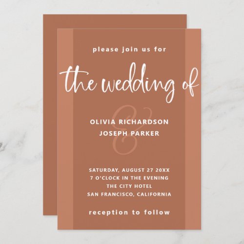 Modern Proposal  Copper Colored and White Wedding Invitation