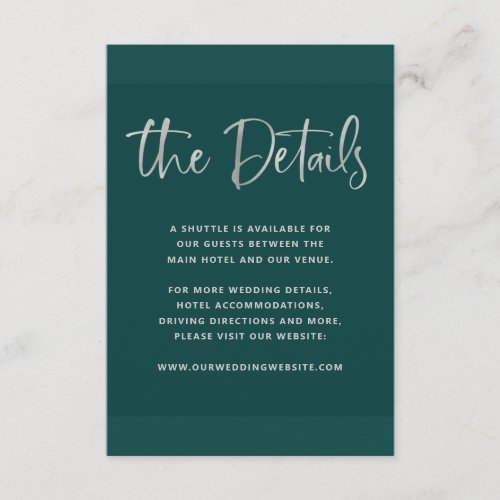 Modern Proposal  Emerald Green Wedding Details Enclosure Card