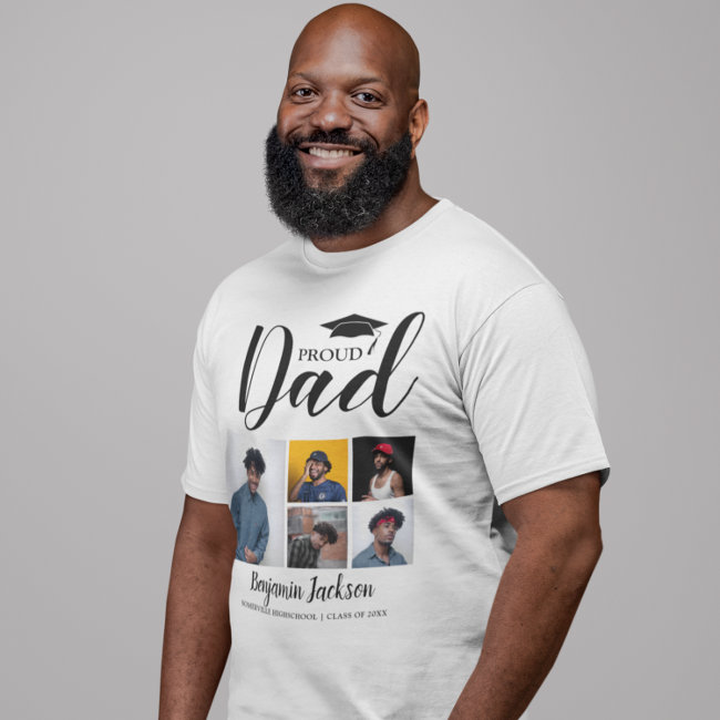 Modern Proud Dad | 5 Photo Graduation T-Shirt