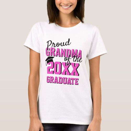 Modern Proud GRANDMA of a 2024 Graduate Pink White T_Shirt