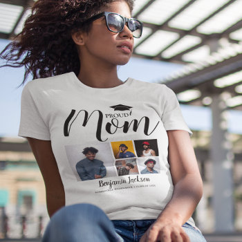 Modern Proud Mom | 5 Photo Graduation T-shirt by bubblesgifts at Zazzle