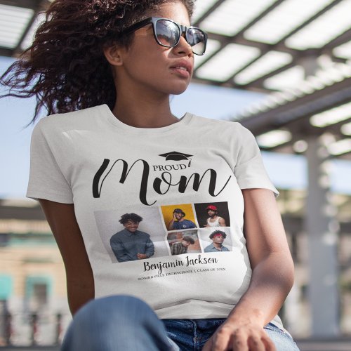 Modern Proud Mom  5 Photo Graduation T_Shirt