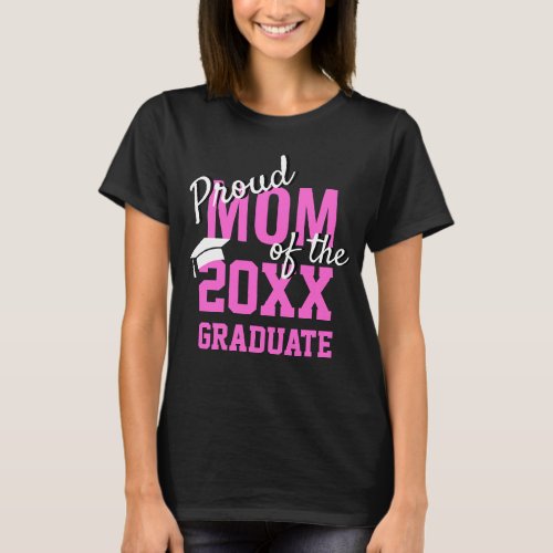 Modern Proud MOM of a 2024 Graduate Pink Black T_Shirt