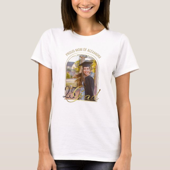 Modern Proud Mom of Grad Custom Photo Boho Arch T-Shirt (Front)