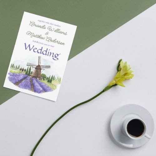 Modern Provence Lavender Fields Floral Wedding  Invitation