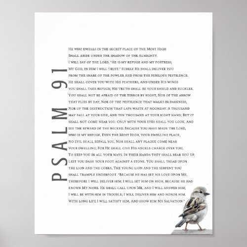 Modern Psalm 91 Bible Scripture Christian Bird Art Poster