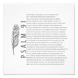 Modern Psalm 91 Black and White Feather Bible Sign