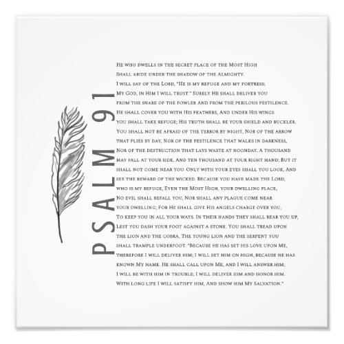 Modern Psalm 91 Black and White Feather Bible Sign